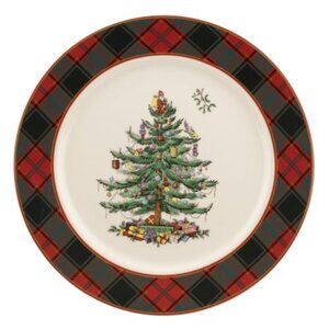 Spode Christmas Tree Tartan 12 Inch Buffet Plate, Vintage Style Festive Holiday